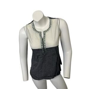 Fabindia Small cotton v-neck sleeveless kurta blouse floral design